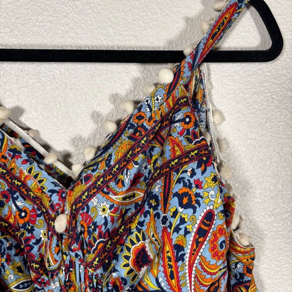 Womens Multicolor Paisley Print Cold Shoulder Long Sleeve Tassel Hem Midi Dress - Picture 6 of 9